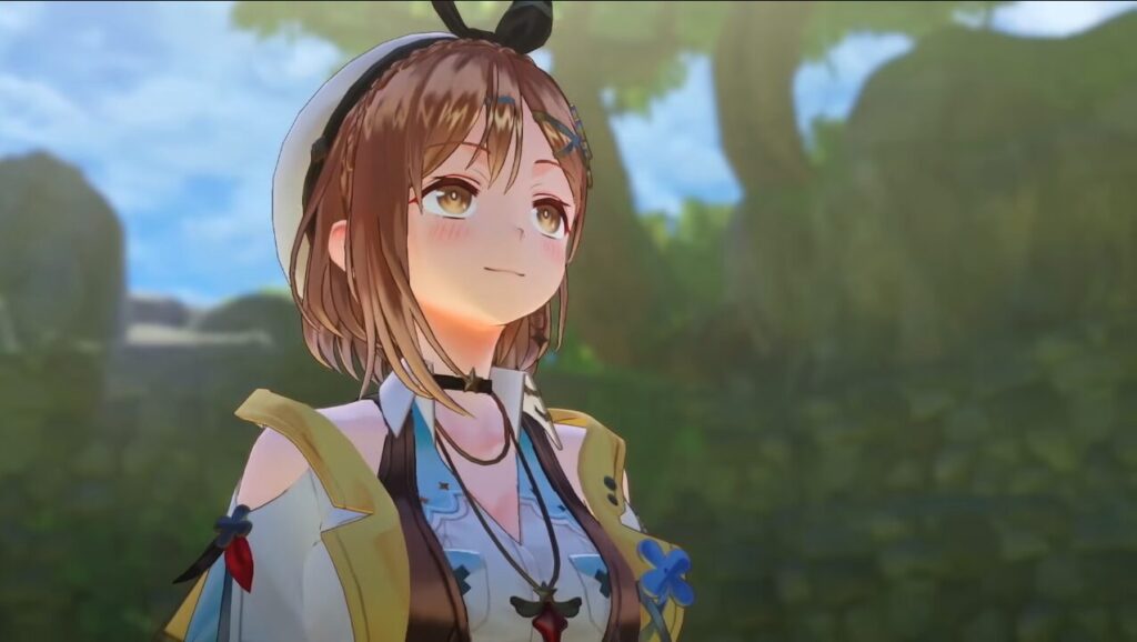 ライザのアトリエDXで描かれる主人公ライザリン・シュタウトの笑顔。鮮やかな自然背景と進化したグラフィック表現が特徴の最新映像シーン