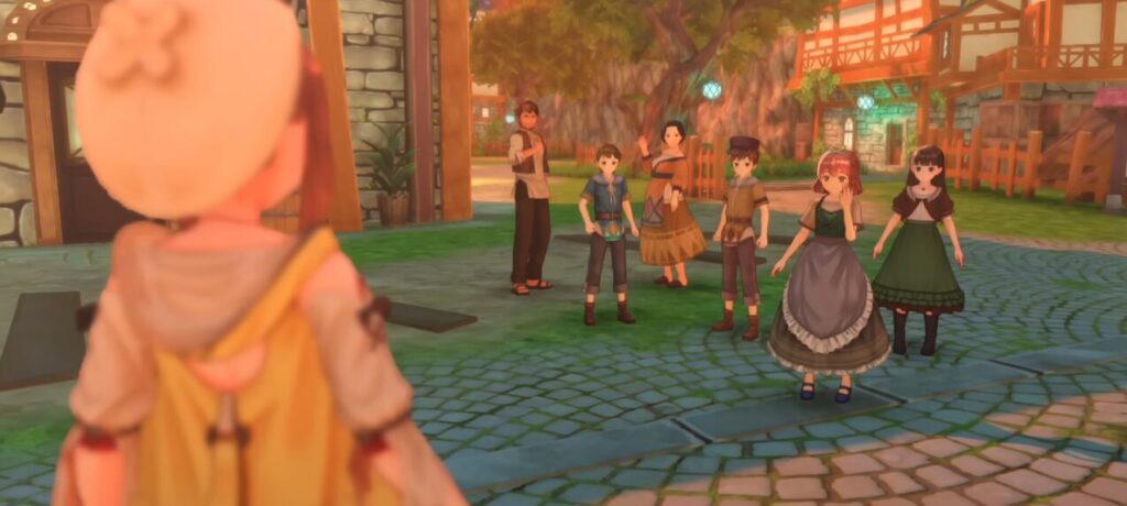 ライザのアトリエDXで描かれる村の仲間たちとの再会シーン。温かい色彩と懐かしさを感じるグラフィック表現が特徴の場面